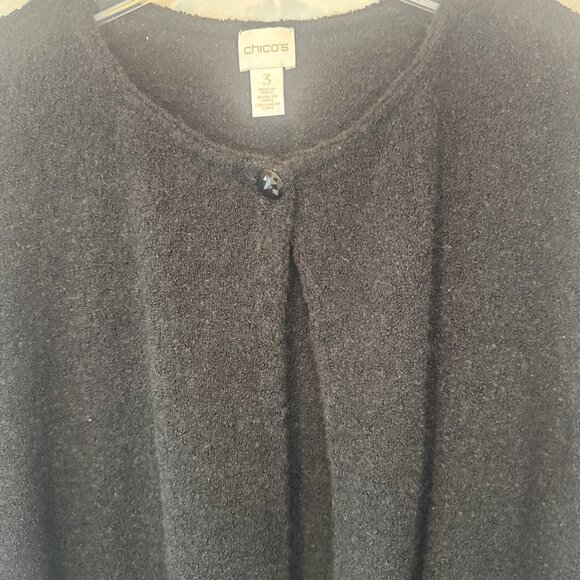 Chicos Black Sequin Feather Camille Wool Blend Cardigan XL Fairy Goth Whimsigoth - Picture 2 of 10